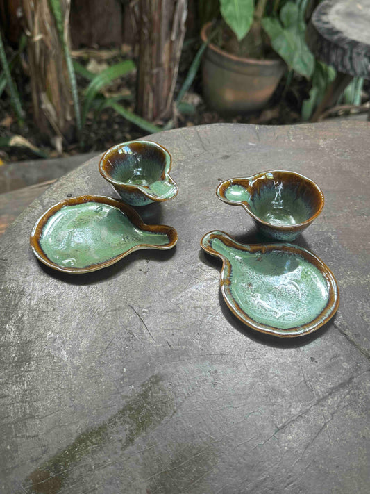 Conjunto de Xícara e Pires em Cerâmica - Ceramic - Eddies Green