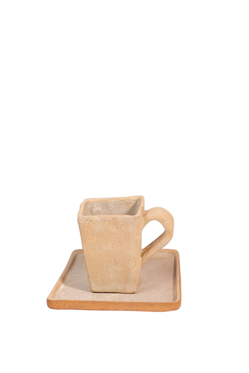 Conjunto de Canecas Quadradas de Cerâmica Areia