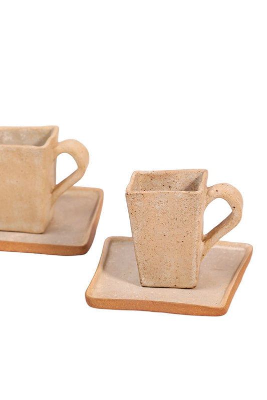 Conjunto de Canecas Quadradas de Cerâmica Areia