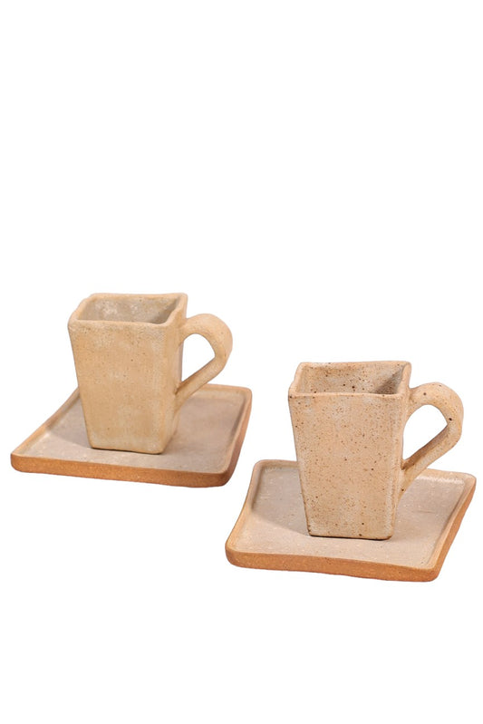 Conjunto de Canecas Quadradas de Cerâmica Areia