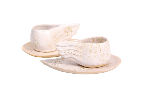 Conjunto de Xícara e Pires Angelic Whisper em Cerâmica