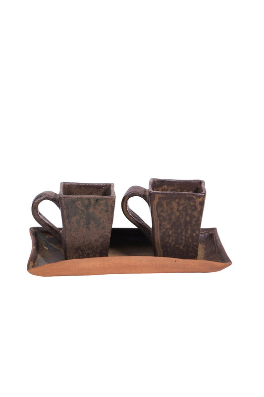Conjunto de Xícaras e Bandeja em Cerâmica Earthly Delight