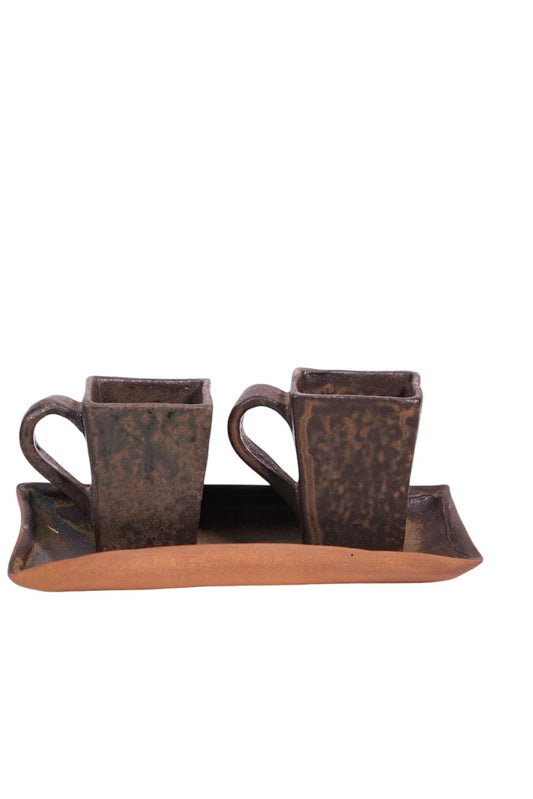 Conjunto de Xícaras e Bandeja em Cerâmica Earthly Delight