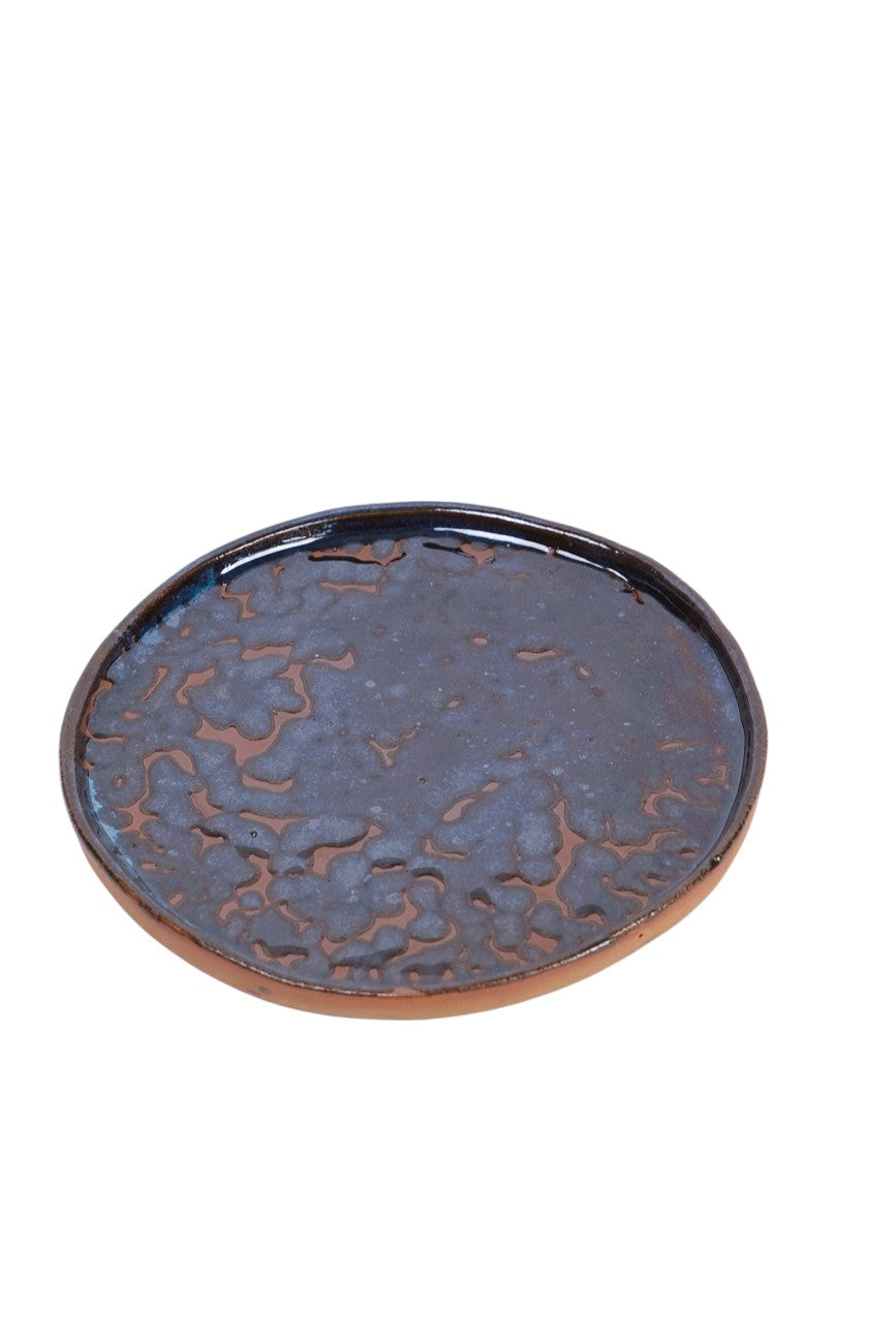 Prato Grande em Cerâmica Leopardo Azul Petróleo Orgânico