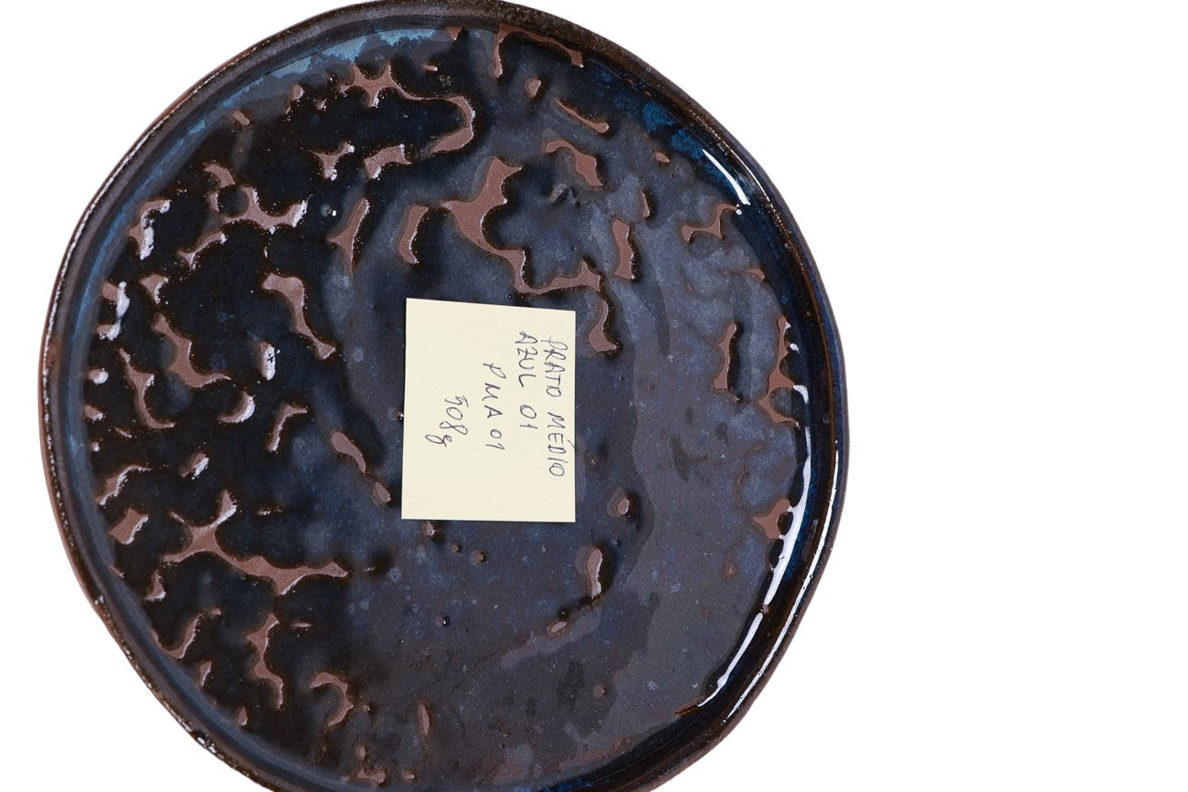 Prato Grande em Cerâmica Leopardo Azul Petróleo Orgânico